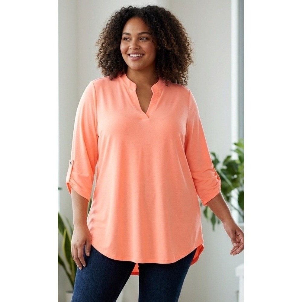 Dear Scarlett Plus Size Women's Top Blouse XL Will Fit 1X Neon Orange NWT